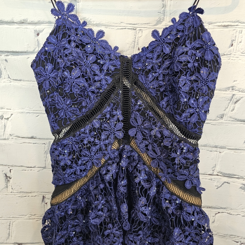 Self-Portrait Navy Lace Double Peplum Midi Dress - Picture 5 of 10